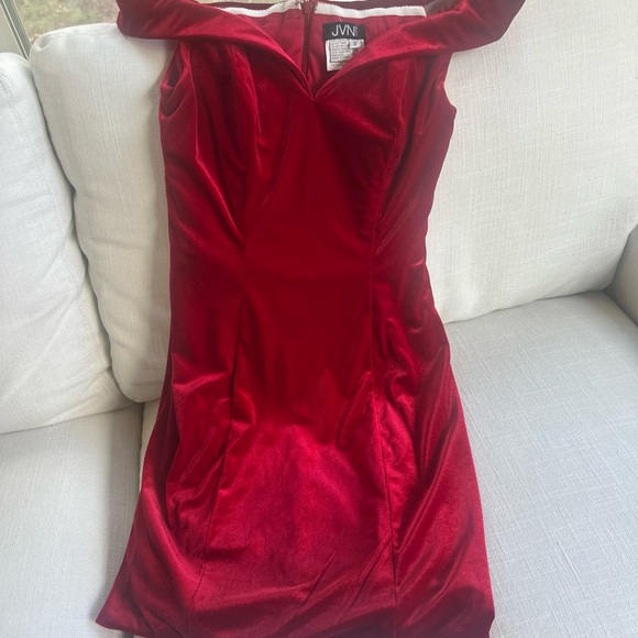 Elegant JVN by Jovani Red Off-Shoulder Dress Holiday Cocktail 8 - Picture 11 of 11